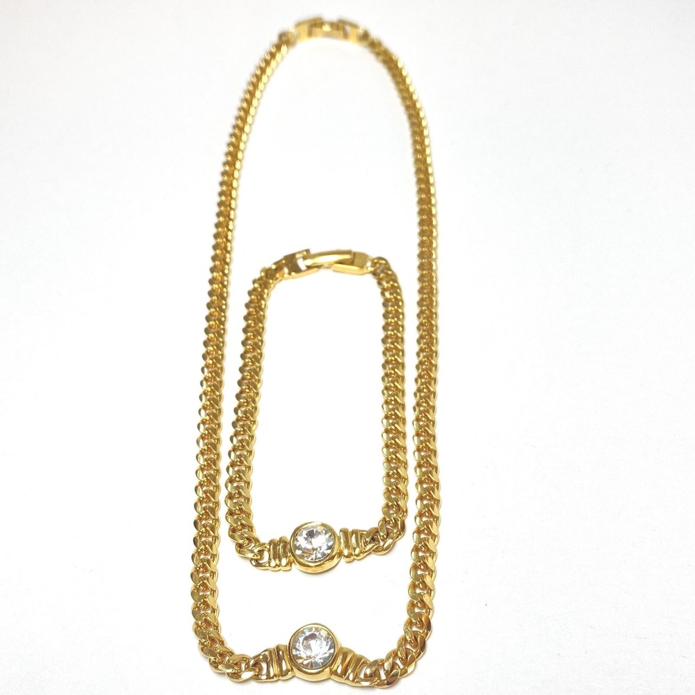 Vintage Rhinestone Necklace Bracelet Butler Fifth Avenue Canada Gold Tone Chain
